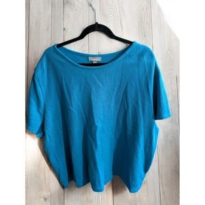 ESSENTIALS Blue Ribbed Knit Shirt Plus Size 4X XXXX Top‎ Short Sleeve Layers